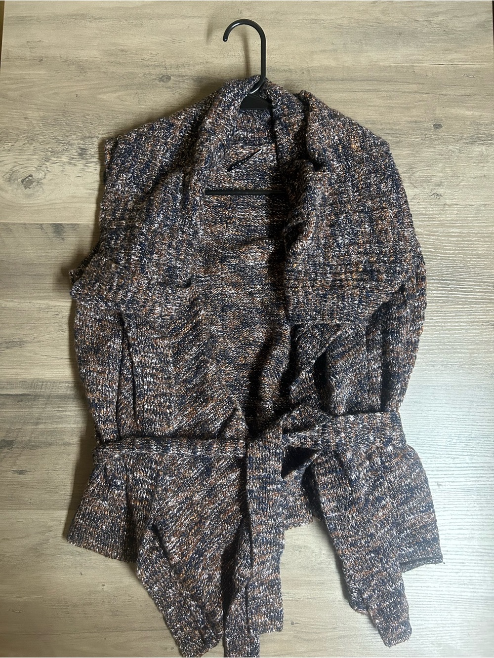 Elie Tahari Brown Multi Knit Shawl-Collar Belted Cardigan